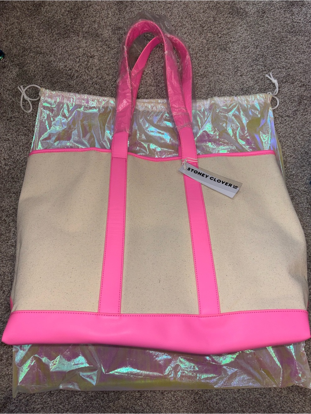 Stoney Clover Lane Canvas Tote with Bubblegum Trim NWT